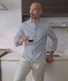 Video of a model wearing an UNTUCKit Wrinkle-Free Shirt