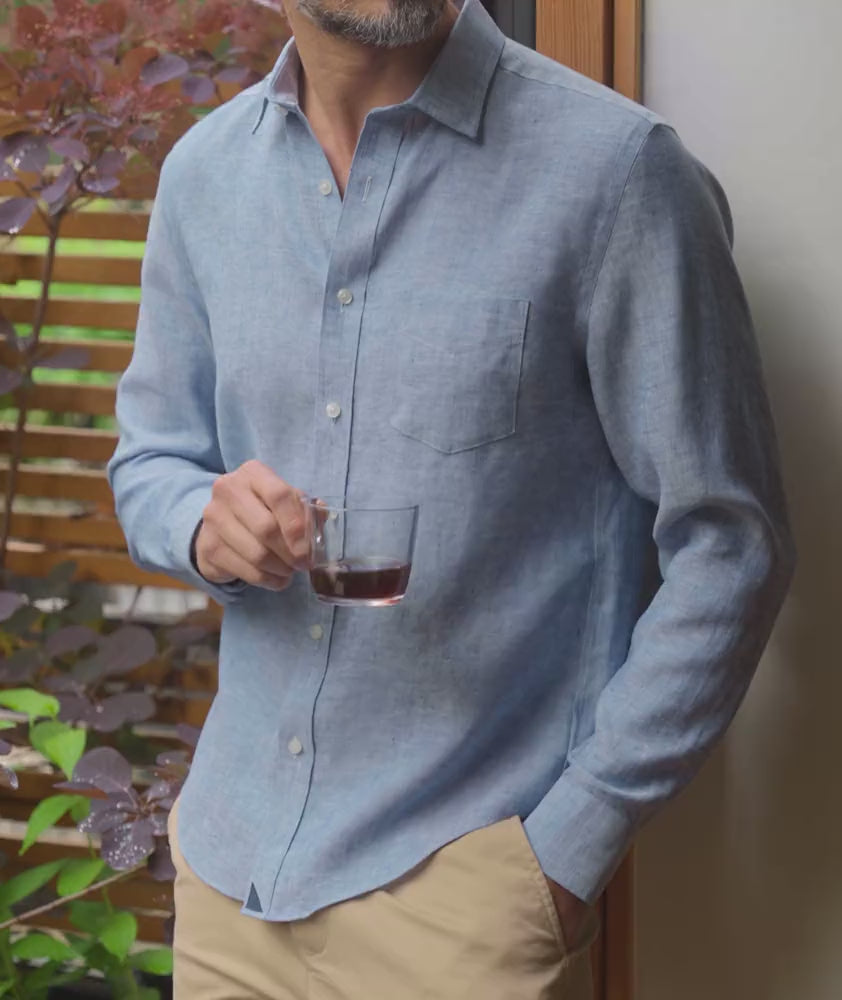 Video featuring model wearing a Wrinkle-Resistant Linen shirt.