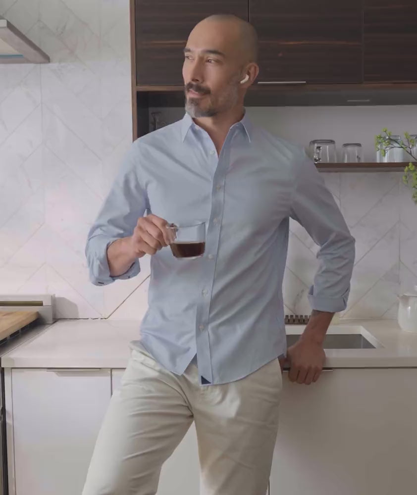 Video of a model wearing an UNTUCKit Wrinkle-Free Shirt