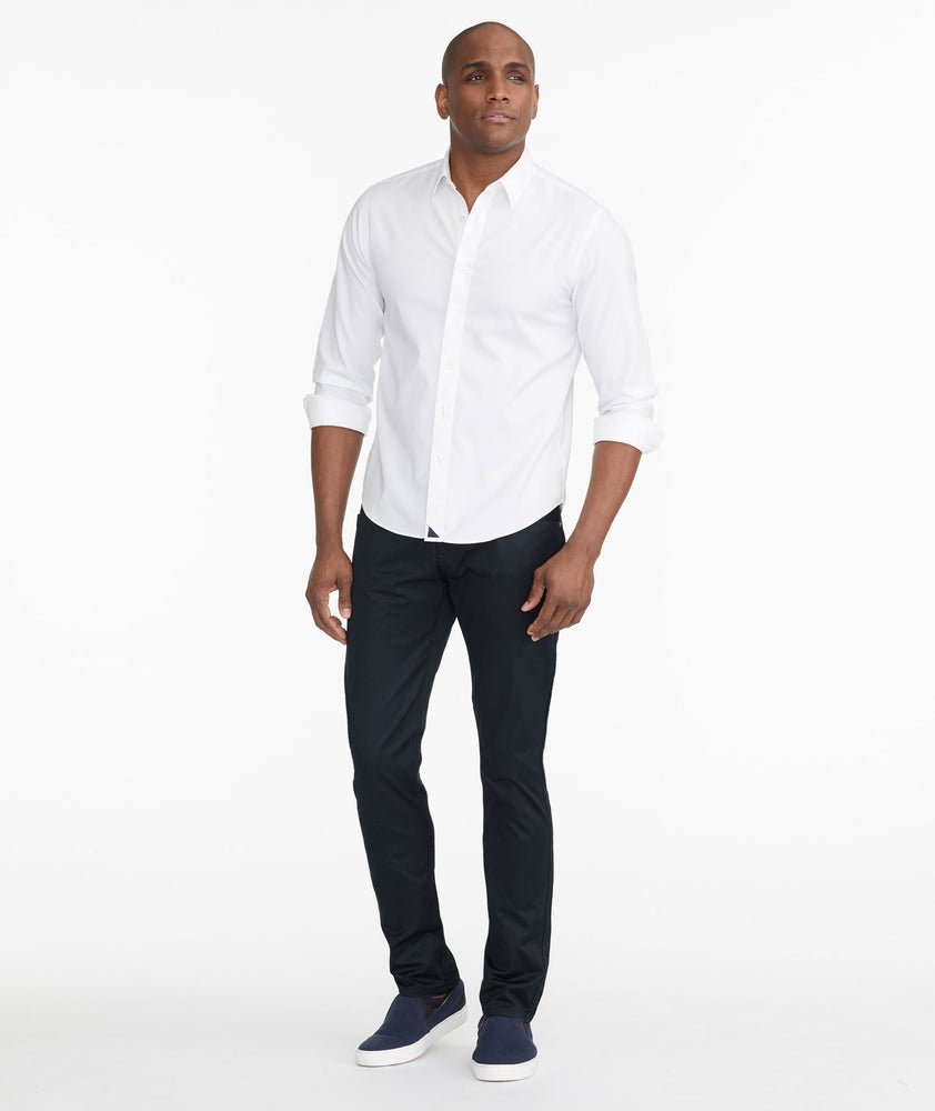 Model wearing a Navy 5-Pocket Pants