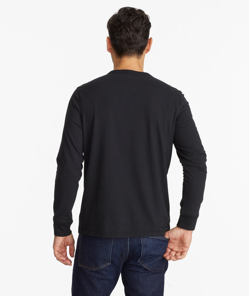 Model wearing a Black Ultrasoft Long-Sleeve Henley