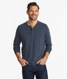 Model wearing a Blue Ultrasoft Long-Sleeve Henley