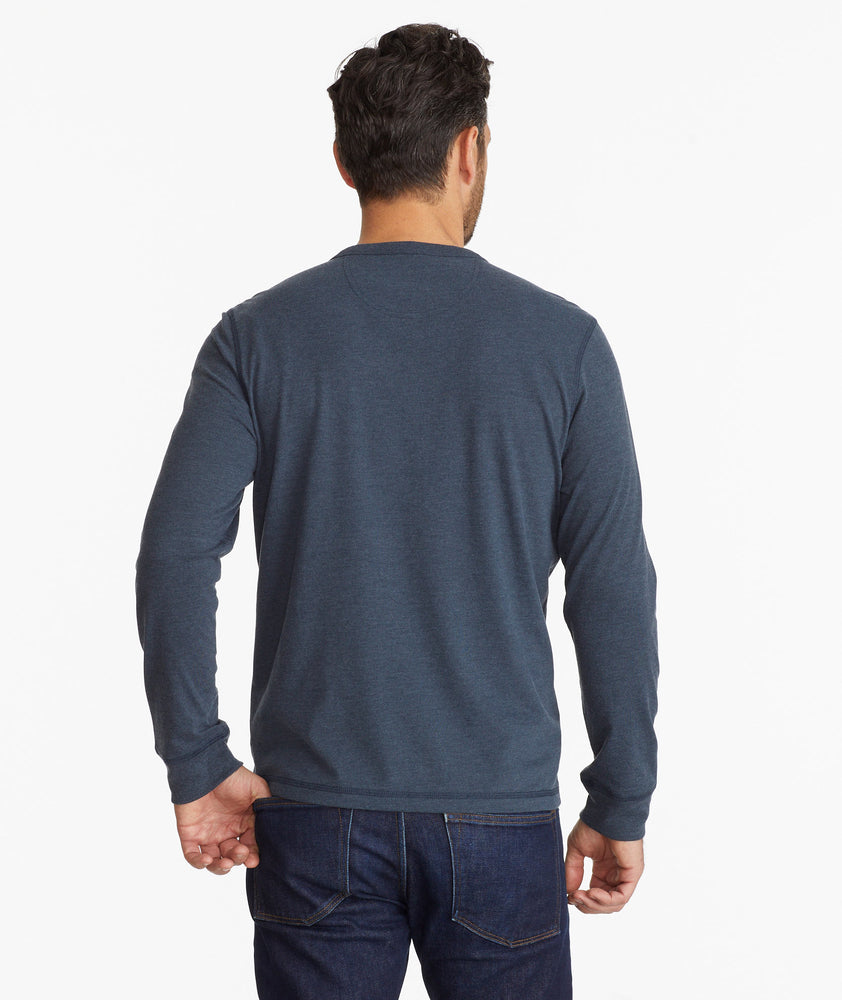 Model wearing a Blue Ultrasoft Long-Sleeve Henley