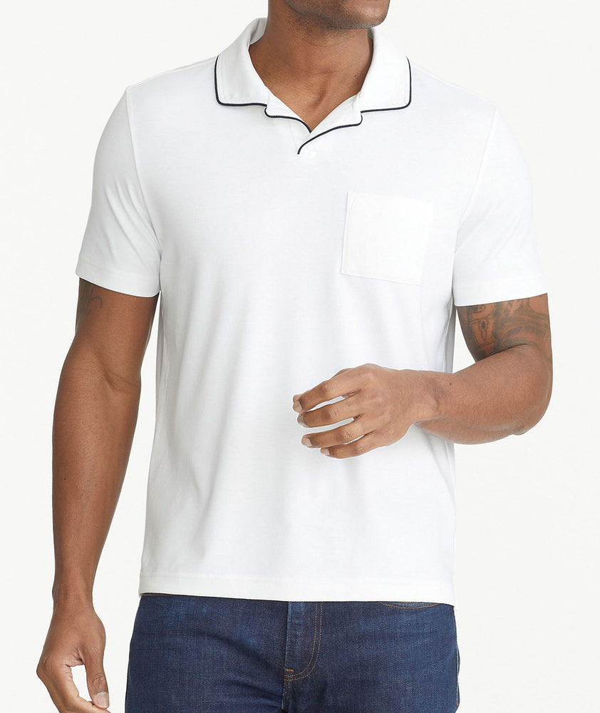 White Stand Up Collar Cotton Polo Shirt, M - 40