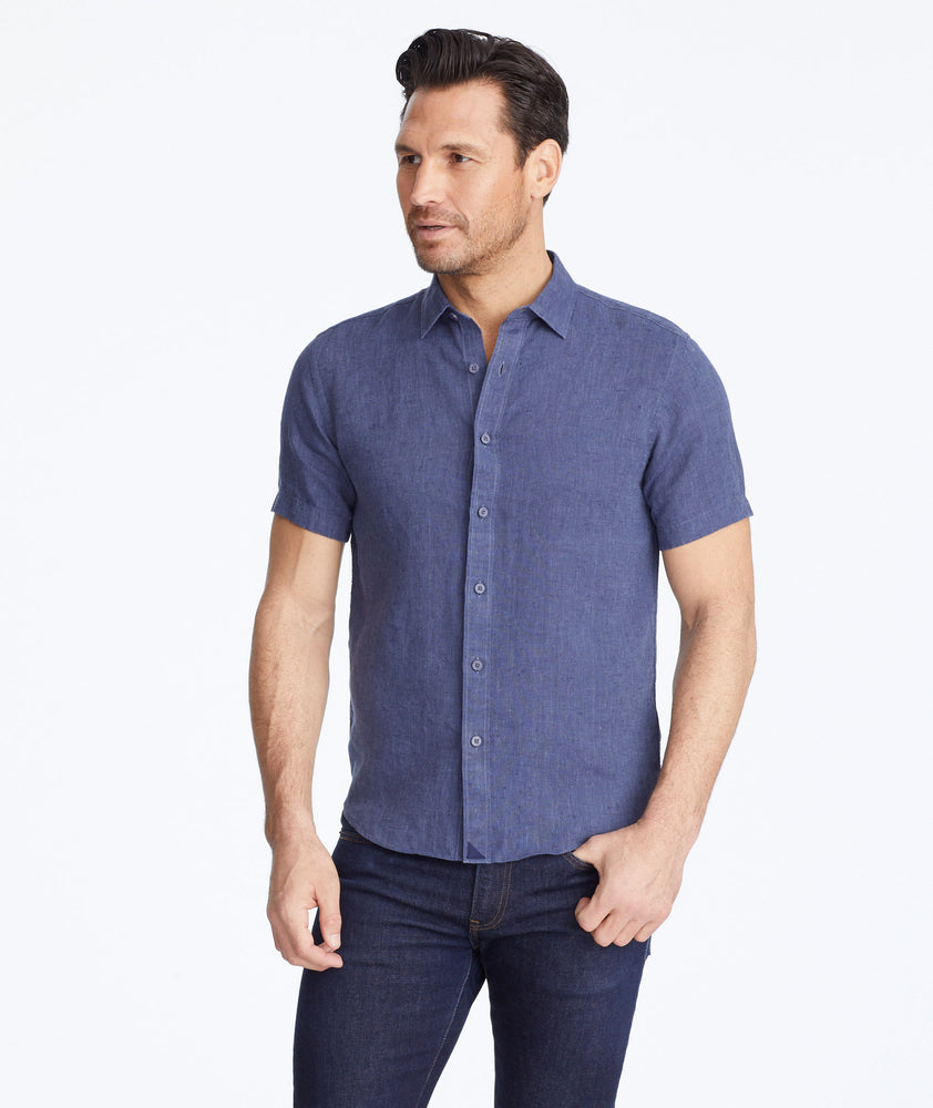 Wrinkle-Resistant Linen Short-Sleeve Araujo Shirt Navy | UNTUCKit