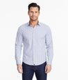 Model wearing a Navy Wrinkle-Free Performance Armand Shirt