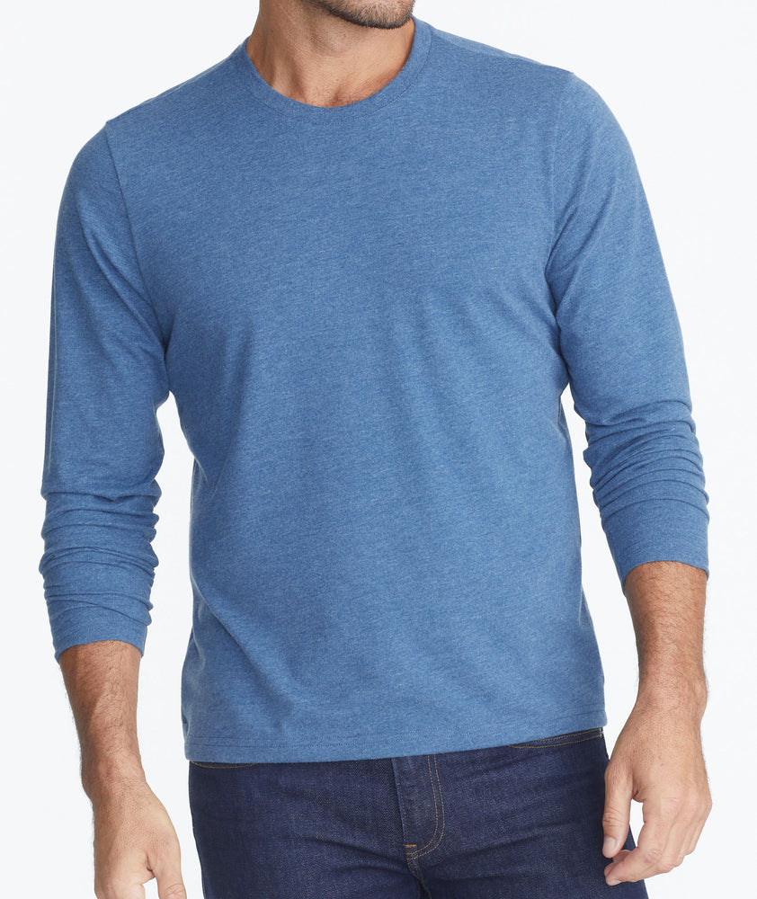 Model wearing a Blue Ultrasoft Long-Sleeve Tee