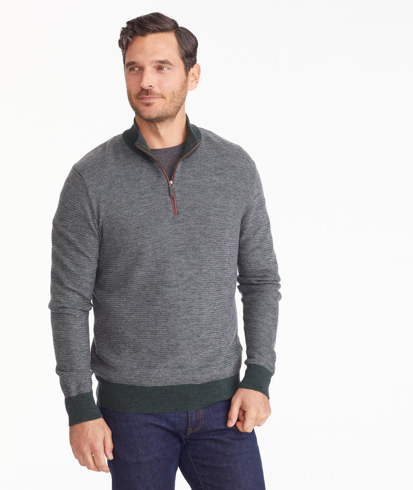 Birdseye Merino Wool Quarter-Zip Sweater Deep Green | UNTUCKit