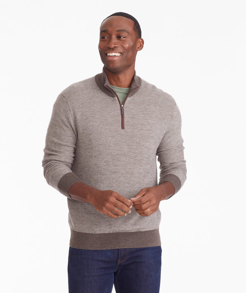 Birdseye Merino Wool Quarter-Zip Sweater