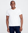 Model wearing a White Ultrasoft V-Neck Tee