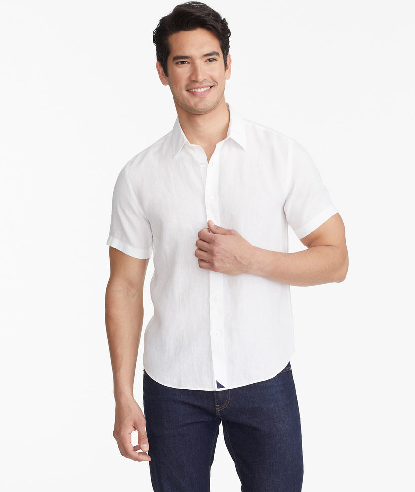 Wrinkle-Resistant Short-Sleeve Linen Calvano Shirt White | UNTUCKit