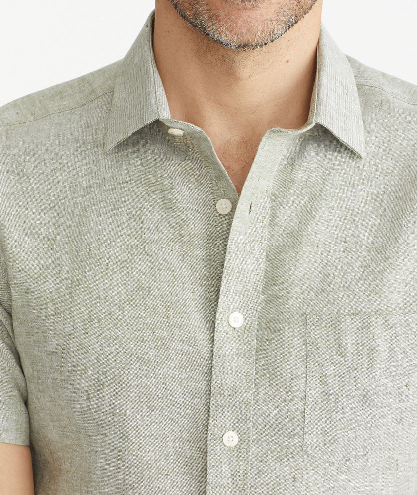 Wrinkle-Resistant Linen Short-Sleeve Cameron Shirt Olive | UNTUCKit