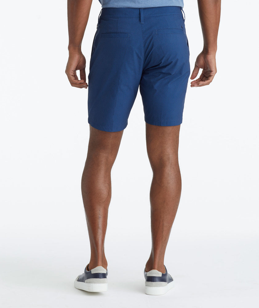 Model wearing a Navy Printed Traveler Shorts