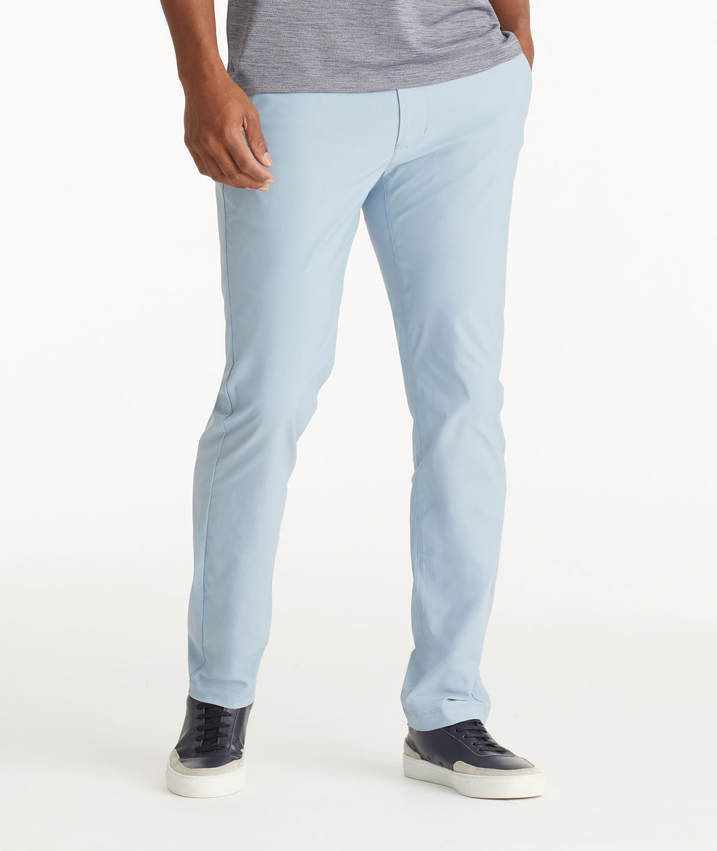 Model wearing UNTUCKit Blue Traveler Pants