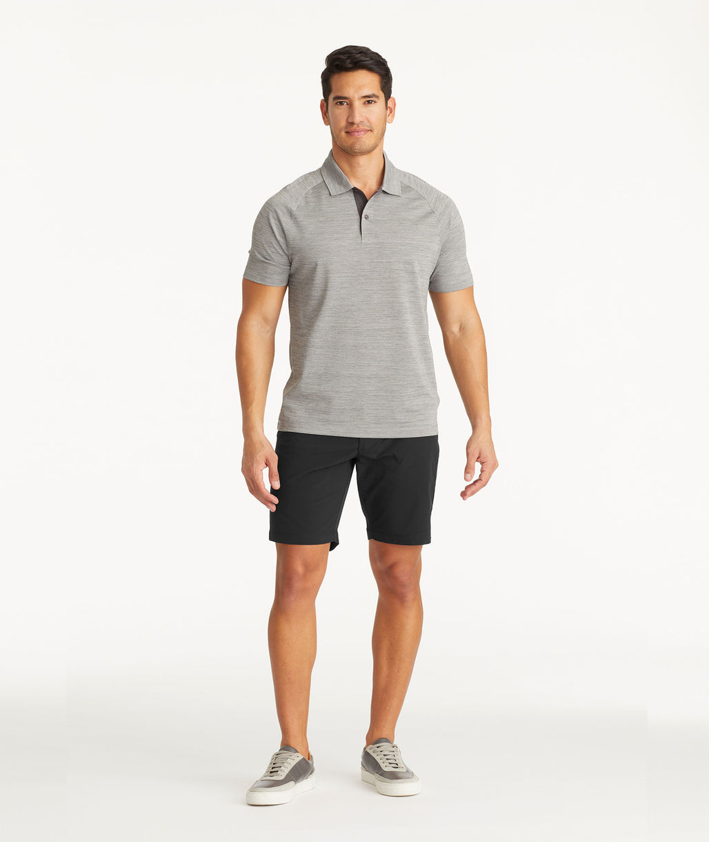 Model wearing UNTUCKit Black Traveler Shorts