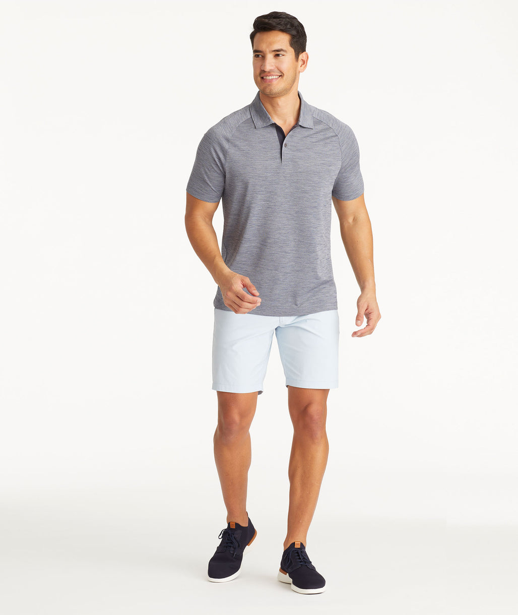 Model wearing UNTUCKit Blue Traveler Shorts