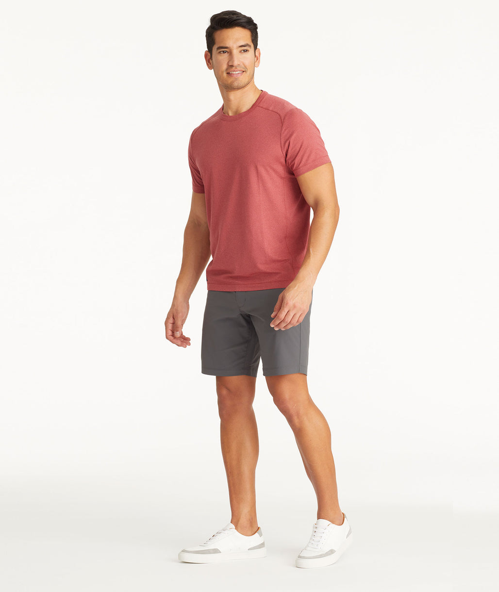 Model wearing UNTUCKit Dark Grey Traveler Shorts