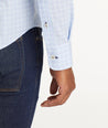 Model wearing an UNTUCKit Light Blue Wrinkle-Free Collalto Shirt