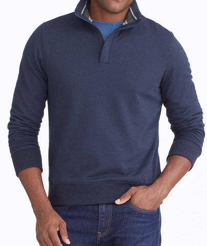 Model wearing a Navy Quarter-Zip Sweatshirt