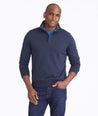 Model wearing a Navy Quarter-Zip Sweatshirt