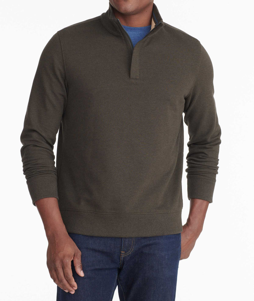 Model wearing a Dark Grey Quarter-Zip Sweatshirt