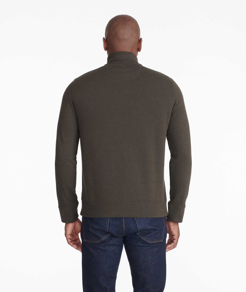 Model wearing a Dark Grey Quarter-Zip Sweatshirt