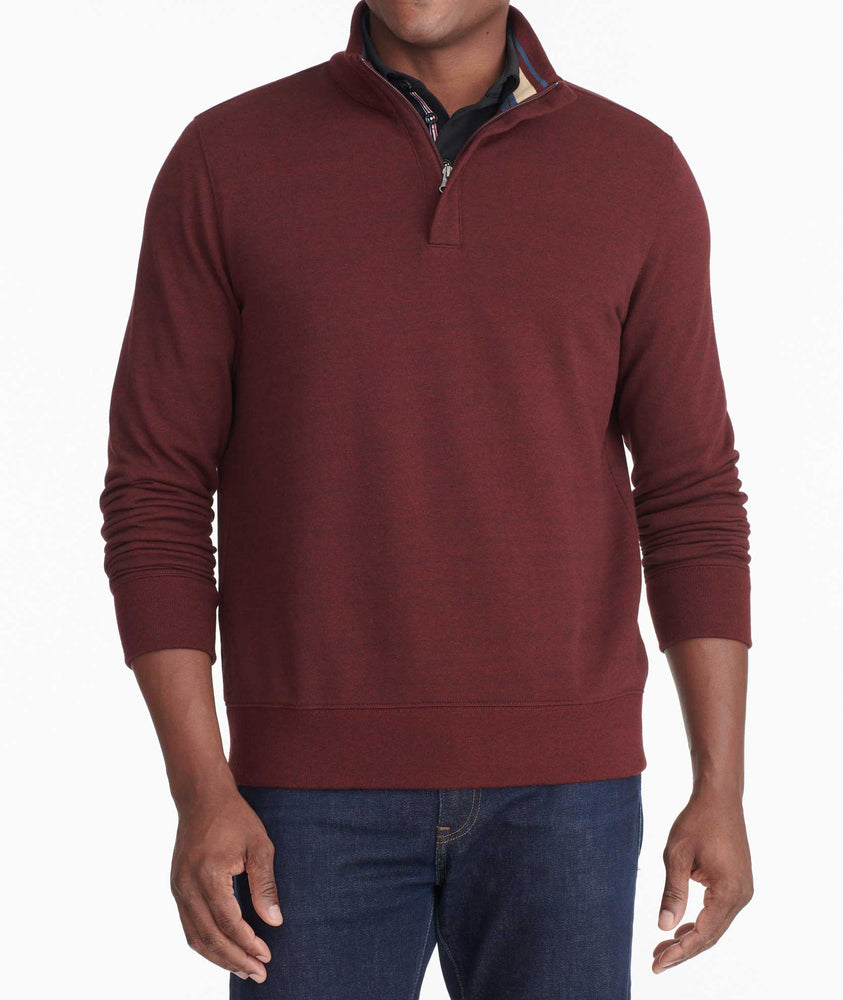 Model wearing a Bright Red Quarter-Zip Sweatshirt