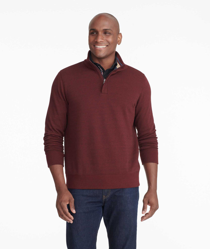 Model wearing a Bright Red Quarter-Zip Sweatshirt