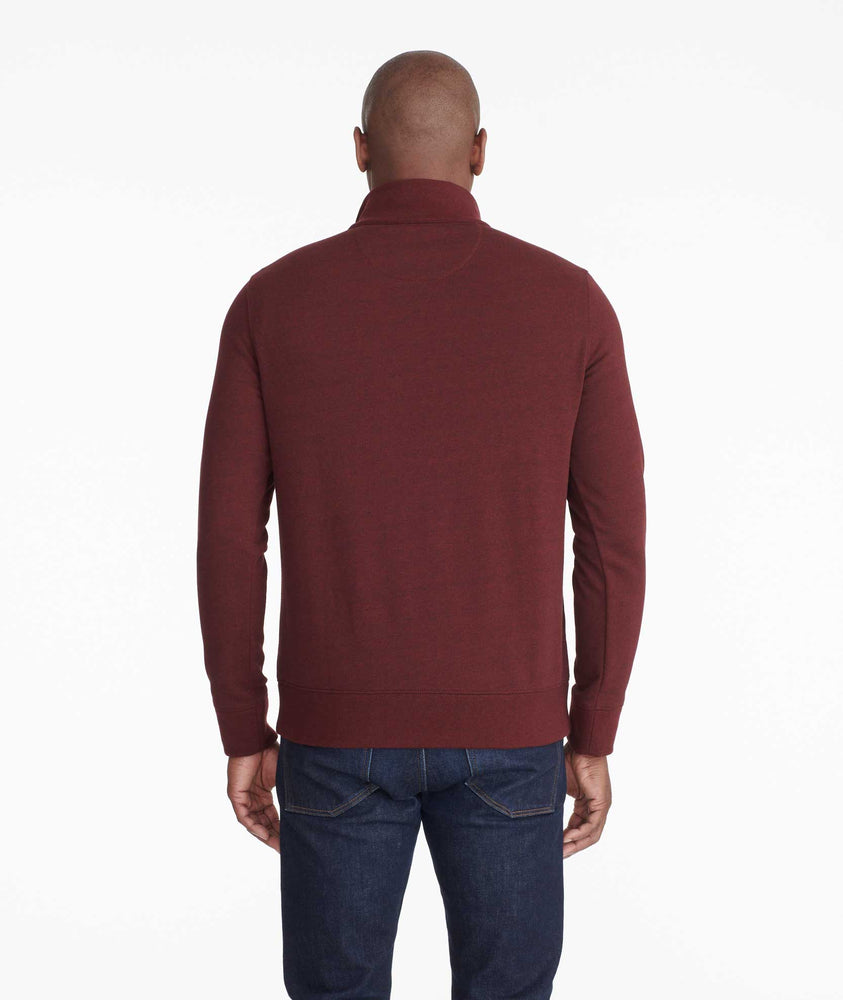 Model wearing a Bright Red Quarter-Zip Sweatshirt