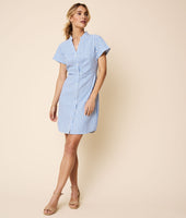 Cotton Seersucker Striped Cybil Shirt Dress 3