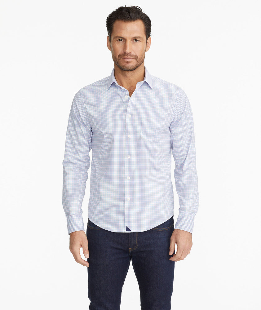 Model wearing a Pink Wrinkle-Free Performance Dalton Shirt
