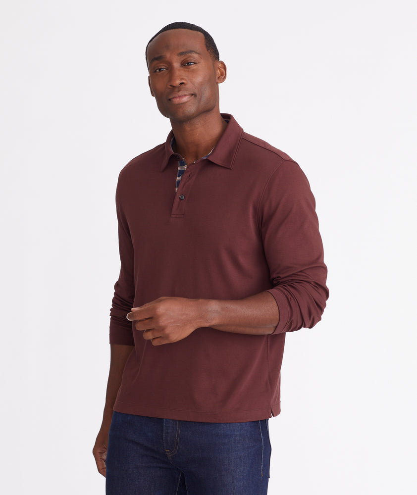 maroon long sleeve polo shirt