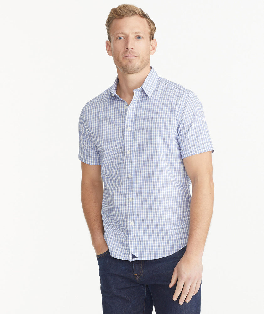 Wrinkle-Free Short-Sleeve Dante Shirt Blue with Gray & White Check ...