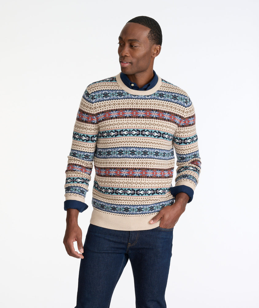 Model wearing a Tan Fair Isle Crewneck Sweater - FINAL SALE