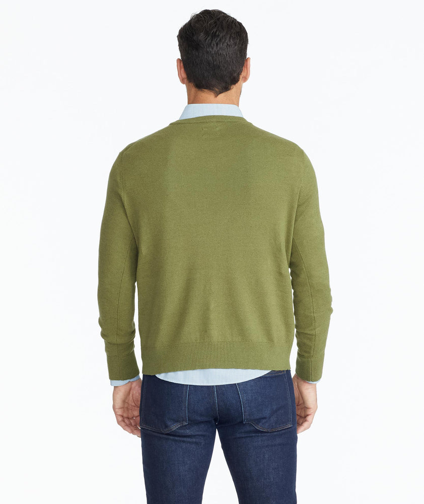 Model wearing a Green Cotton-Linen V-Neck Sweater