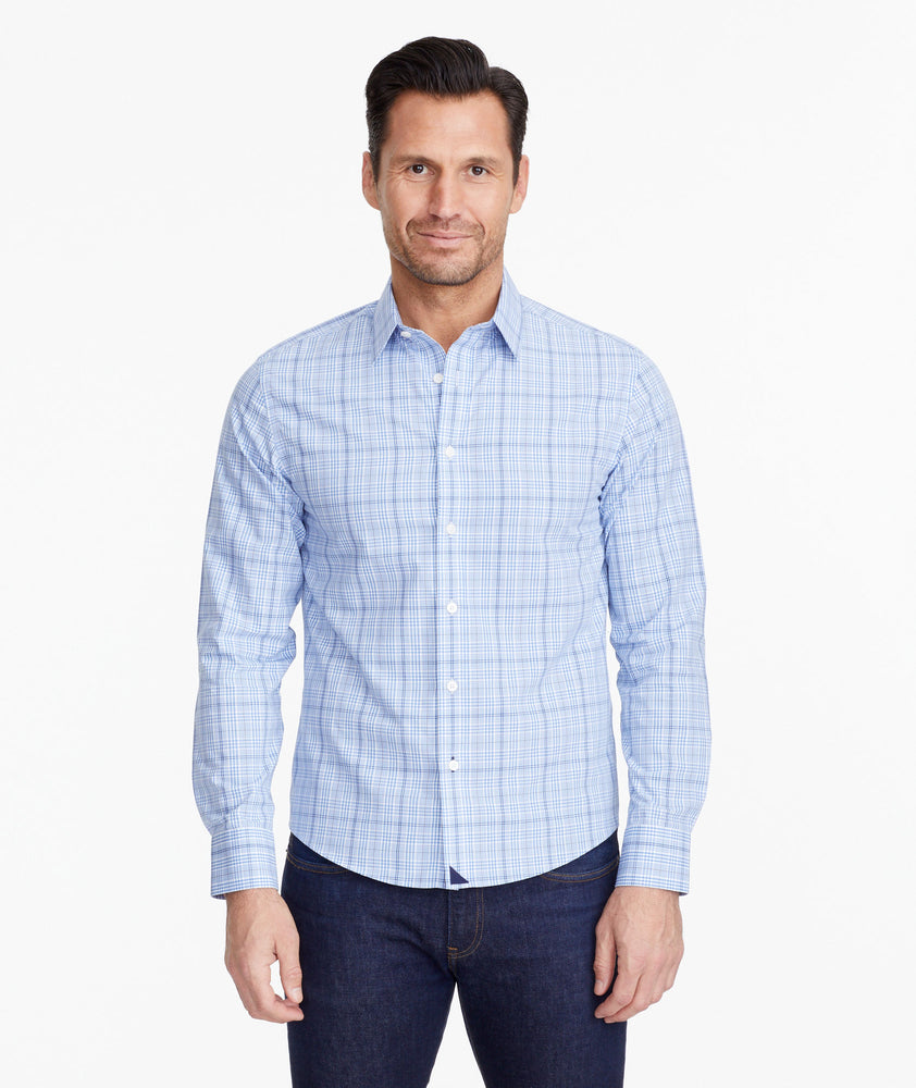 Model wearing a Blue Wrinkle-Free Durbanville Shirt