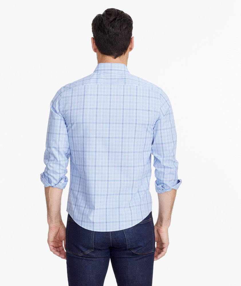Model wearing a Blue Wrinkle-Free Durbanville Shirt