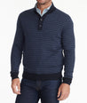 Model wearing a Navy Merino Wool Mockneck Sweater