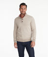 Model wearing a Tan Merino Wool Mockneck Sweater