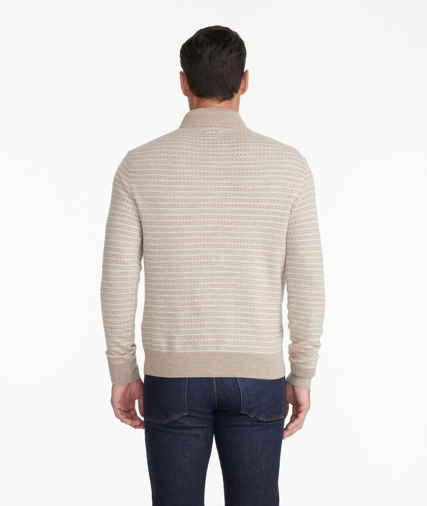 Model wearing a Tan Merino Wool Mockneck Sweater