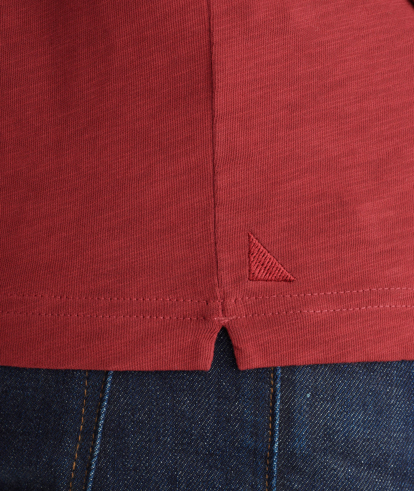 Model wearing a Bright Red Long-Sleeve Pocket Tee