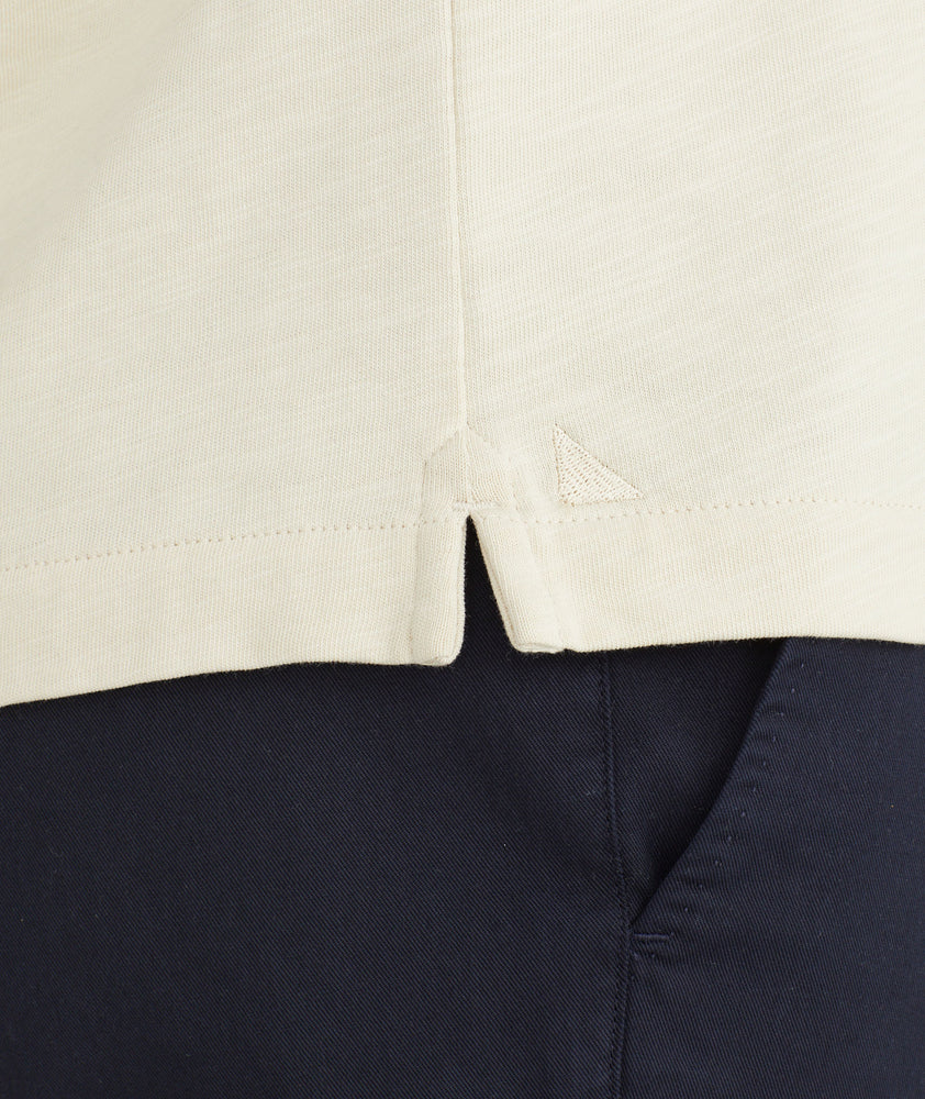 Model is wearing UNTUCKit Fog Cotton Slub Resort Shirt.