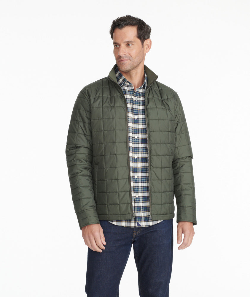 Model wearing a Green Quilted City Jacket