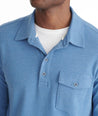 Model wearing a Blue Heavyweight Long-Sleeve Polo