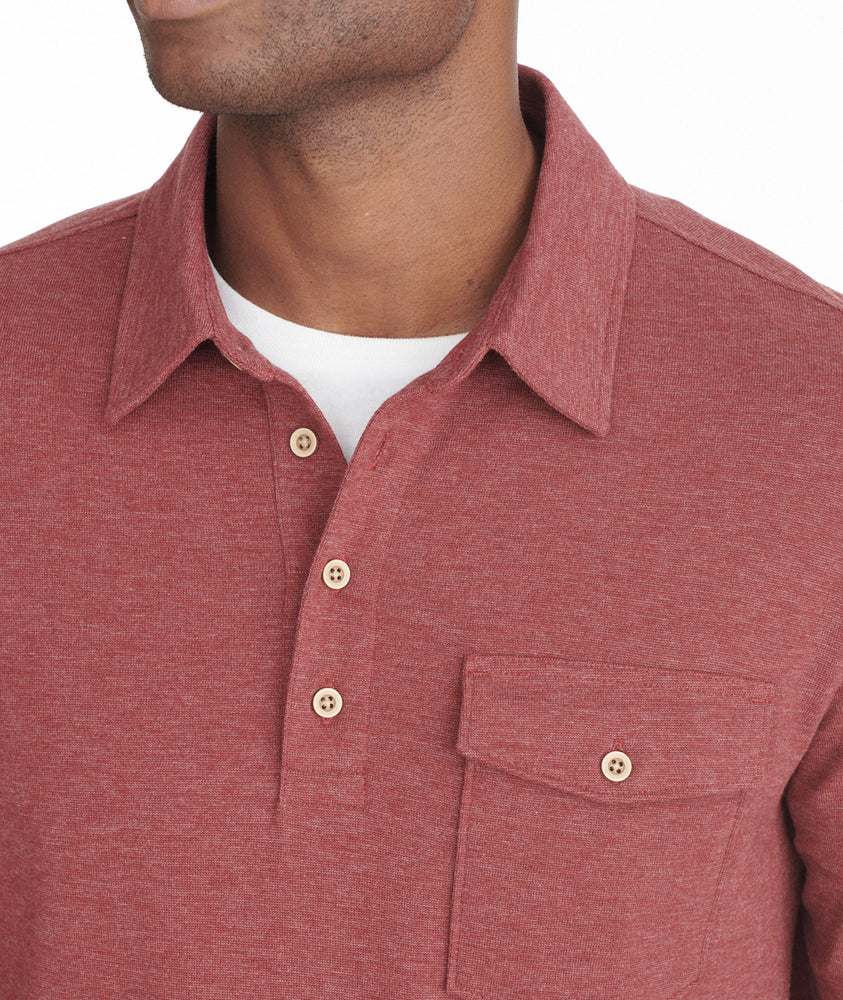 Model wearing a Bright Red Heavyweight Long-Sleeve Polo