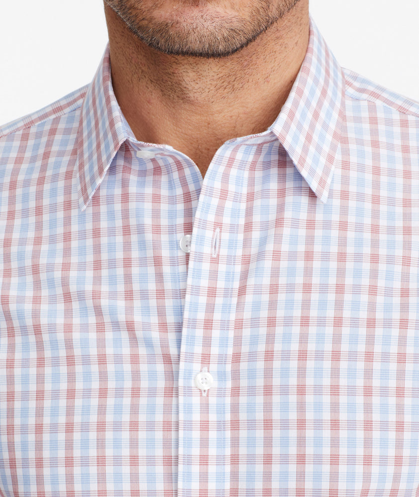 Model wearing a Dark Red Wrinkle-Free Mixon Shirt