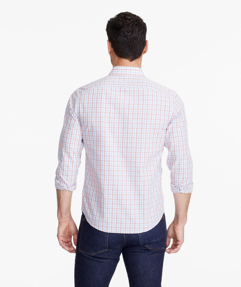 Model wearing a Dark Red Wrinkle-Free Mixon Shirt