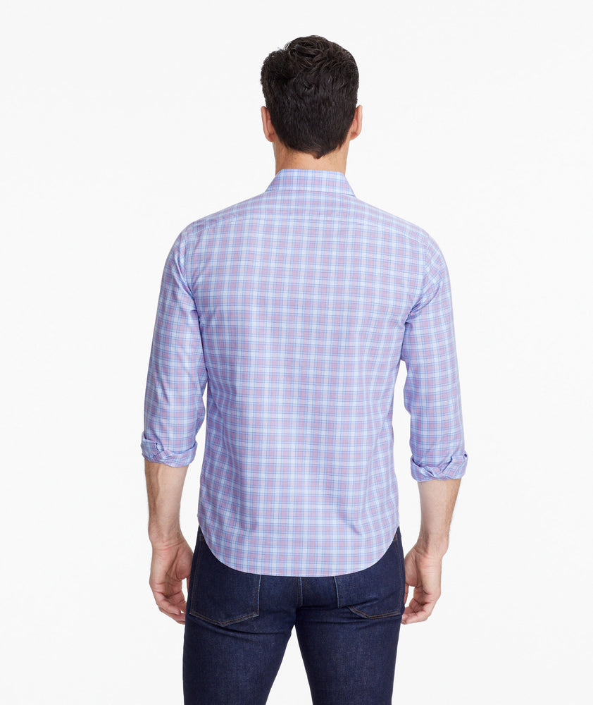 Model wearing a Blue Wrinkle-Free Moravia Shirt