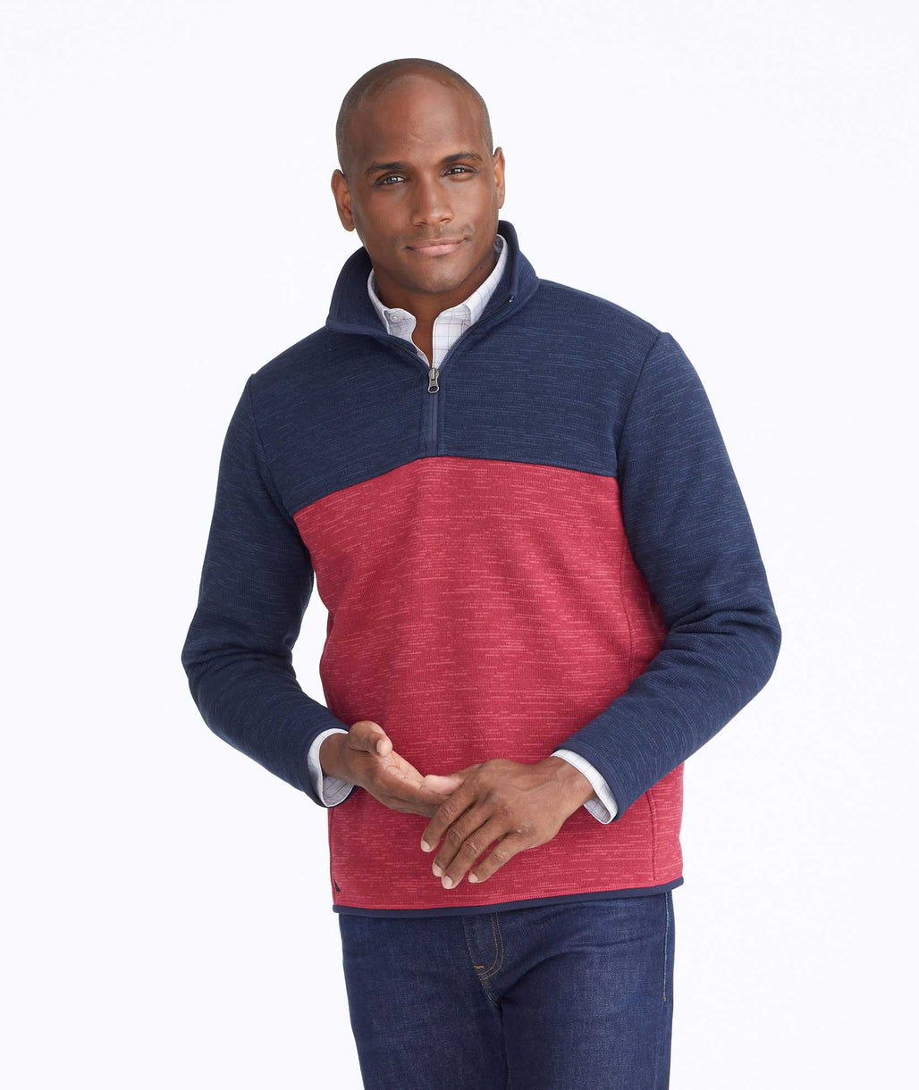 Model wearing a Red Colorblock Fleece Quarter-Zip