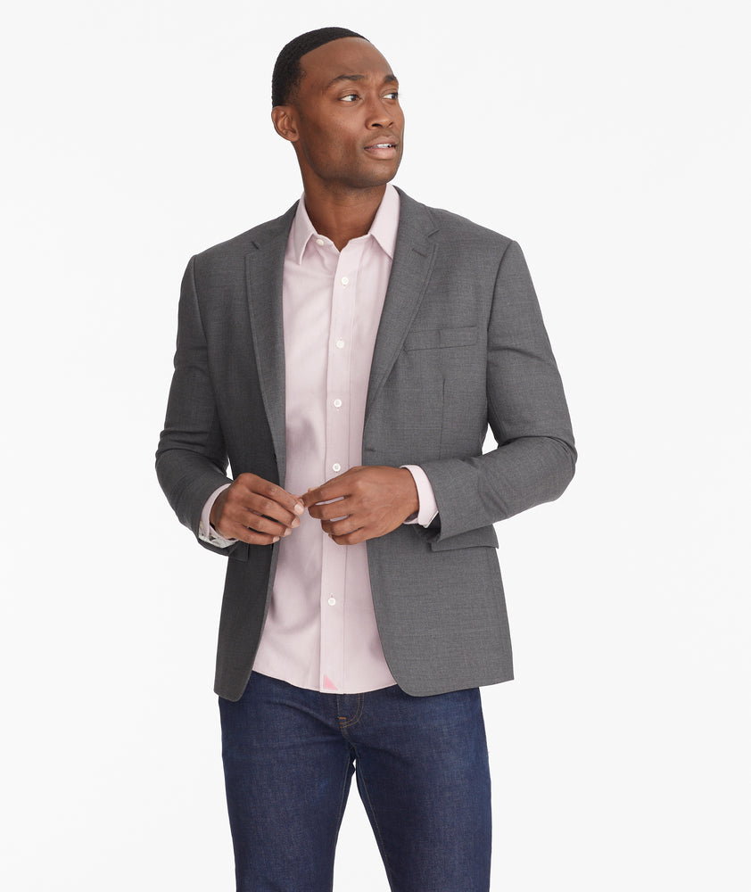 Model wearing an UNTUCKit Grey Wrinkle-Resistant Palazzo Sport Coat